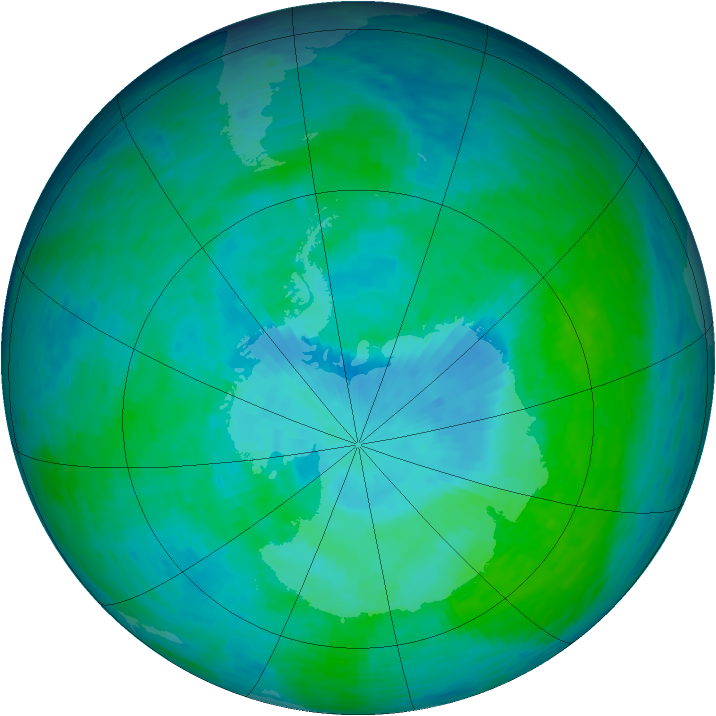 Antarctic ozone map for 25 December 1993
